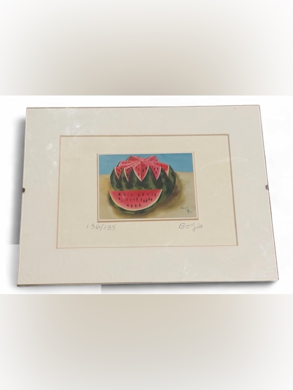 Bo Jia Signed Vintage Numbered Watermelon Fruit Still Life Print Framed Artwork